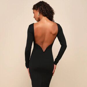 Black Backless Long Sleeve Midi Dress